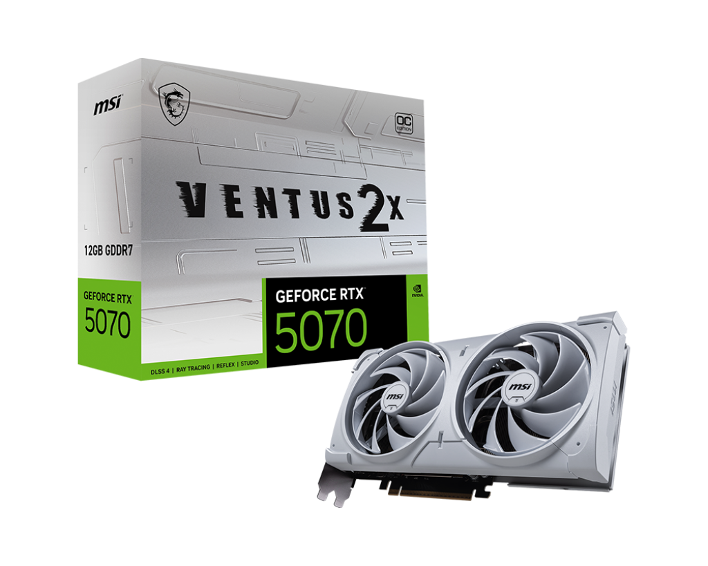 כרטיס מסך לבן MSI GeForce RTX 5070 12G VENTUS 2X OC WHITE