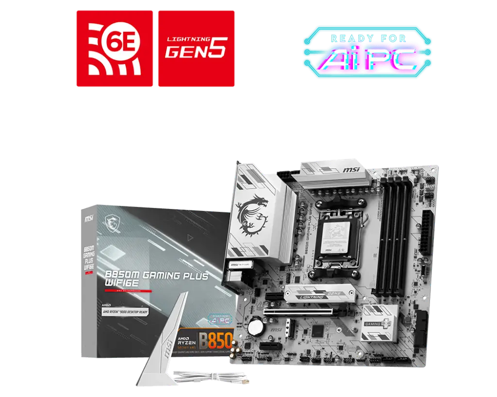 לוח אם לבן MSI B850M GAMING PLUS WIFI6E AMD 5 DDR5