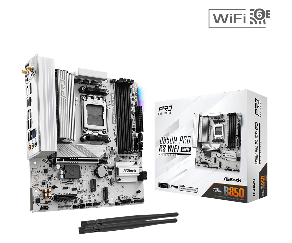 לוח אם לבן ASRock B850 PRO RS WIFI WHITE AMD 5 DDR5