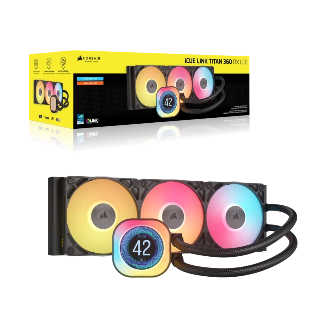 קירור נוזלי למעבד עם מסך CORSAIR TITAN RX 360mm LCD ICUE LINK