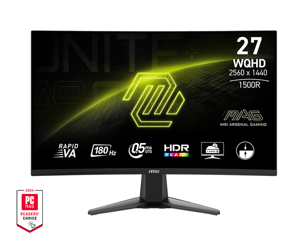מסך מחשב גיימינג קעור 27 אינץ MSI MAG 27CQ6F – כולל WQHD VA 180Hz 0.5MS