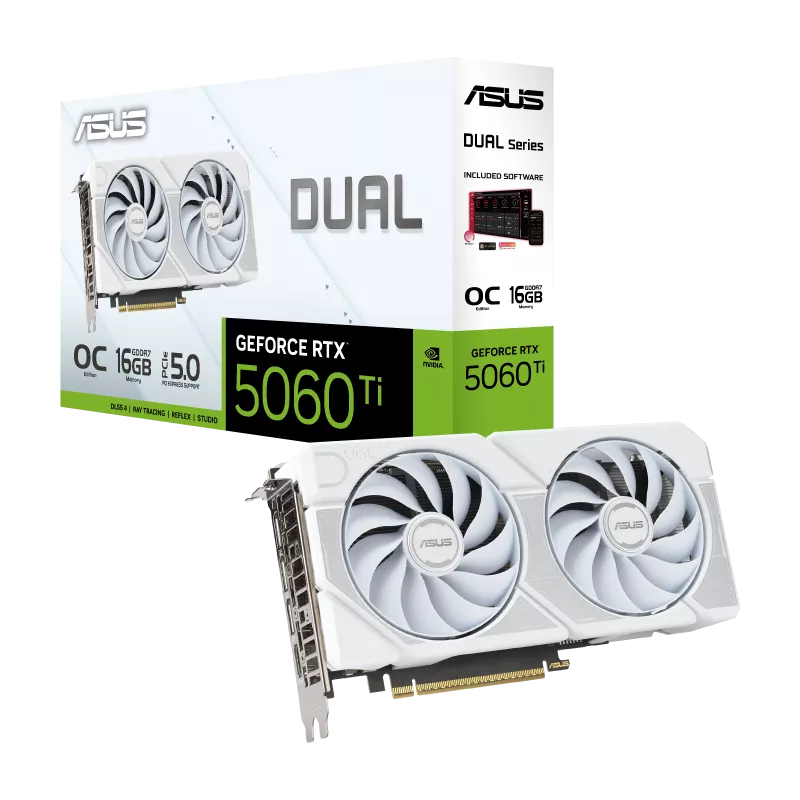 כרטיס מסך ASUS Dual GeForce RTX 5060 Ti 16GB GDDR7 White OC Edition