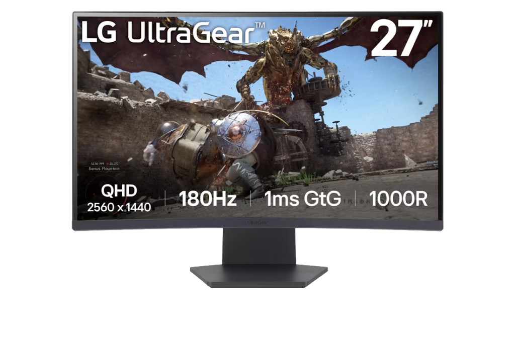 מסך מחשב גיימינג קעור 27 אינץ LG UltraGear 27GS60QC-B QHD VA 180Hz 1MS