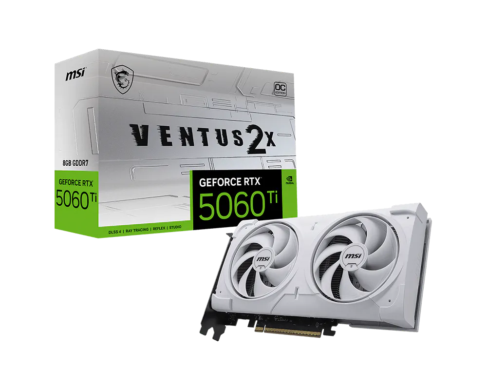 כרטיס מסך לבן MSI GeForce RTX 5060 Ti 8G VENTUS 2X OC WHITE PLUS