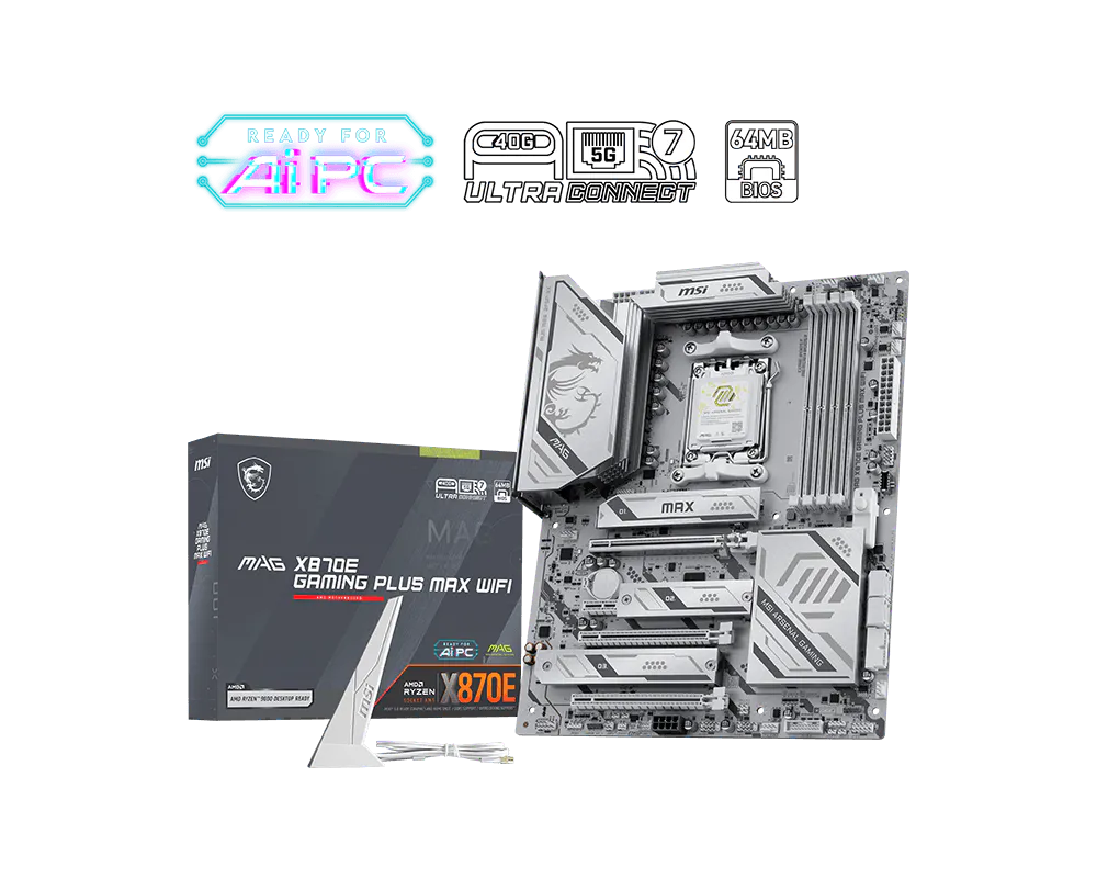 לוח אם לבן MSI MAG X870E GAMING PLUS MAX WIFI AMD AM5 DDR5