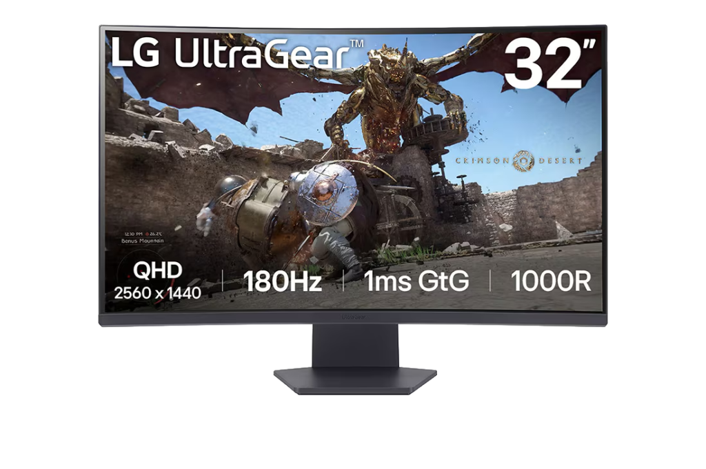 מסך מחשב גיימינג קעור 31.5 אינץ LG UltraGear 32GS60QC-B QHD VA 180Hz 1MS
