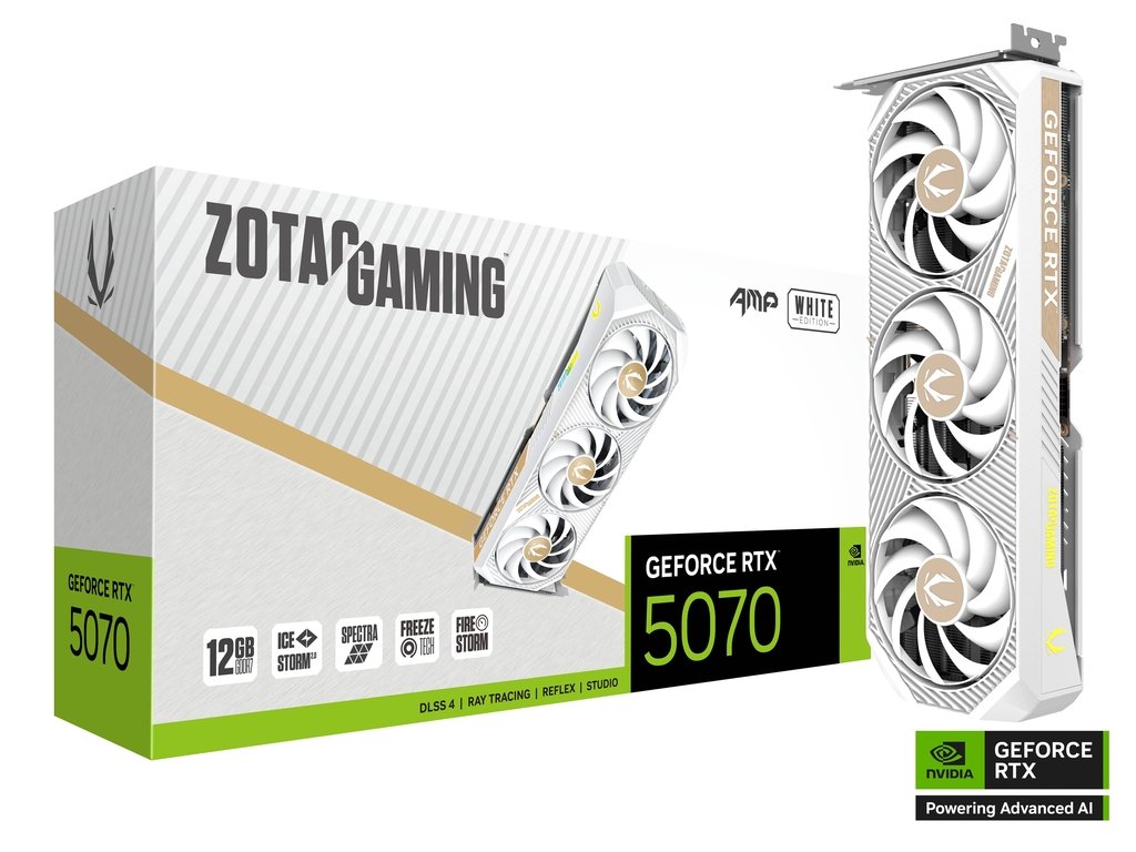 כרטיס מסך ZOTAC GeForce RTX 5070 GAMING AMP 12GB White Edition - צבע לבן