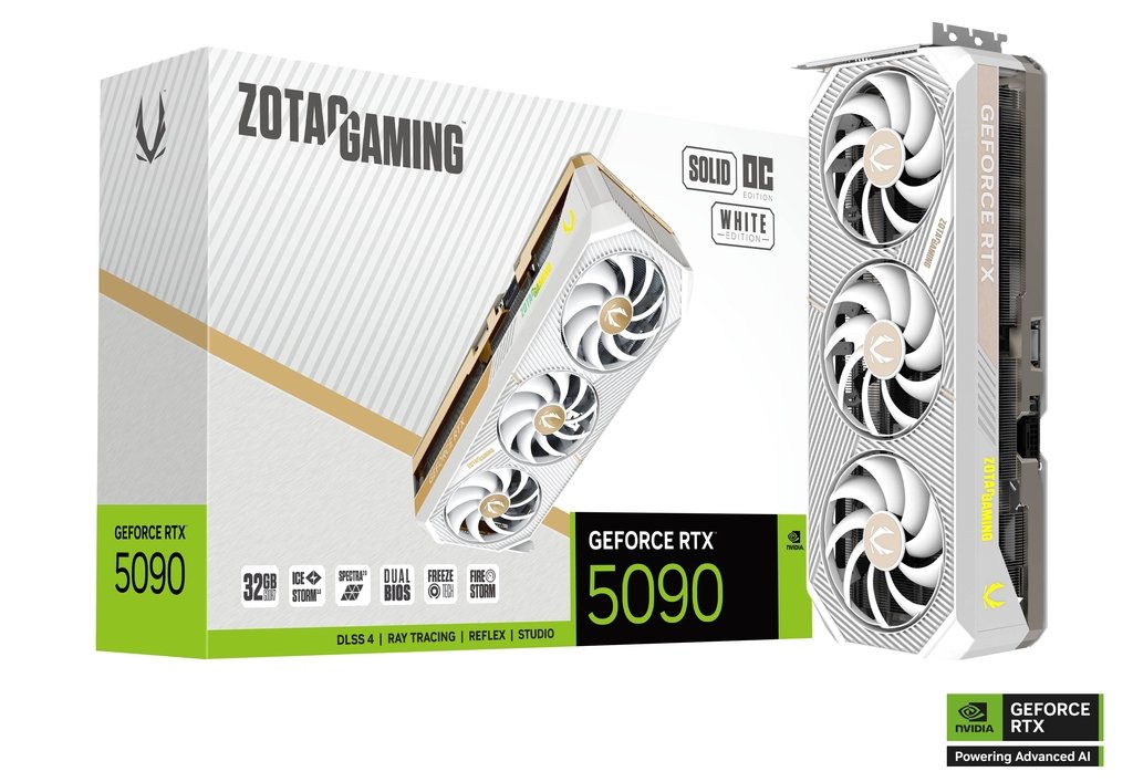 כרטיס מסך ZOTAC GeForce RTX 5090 GAMING SOLID 32GB OC White Edition - צבע לבן